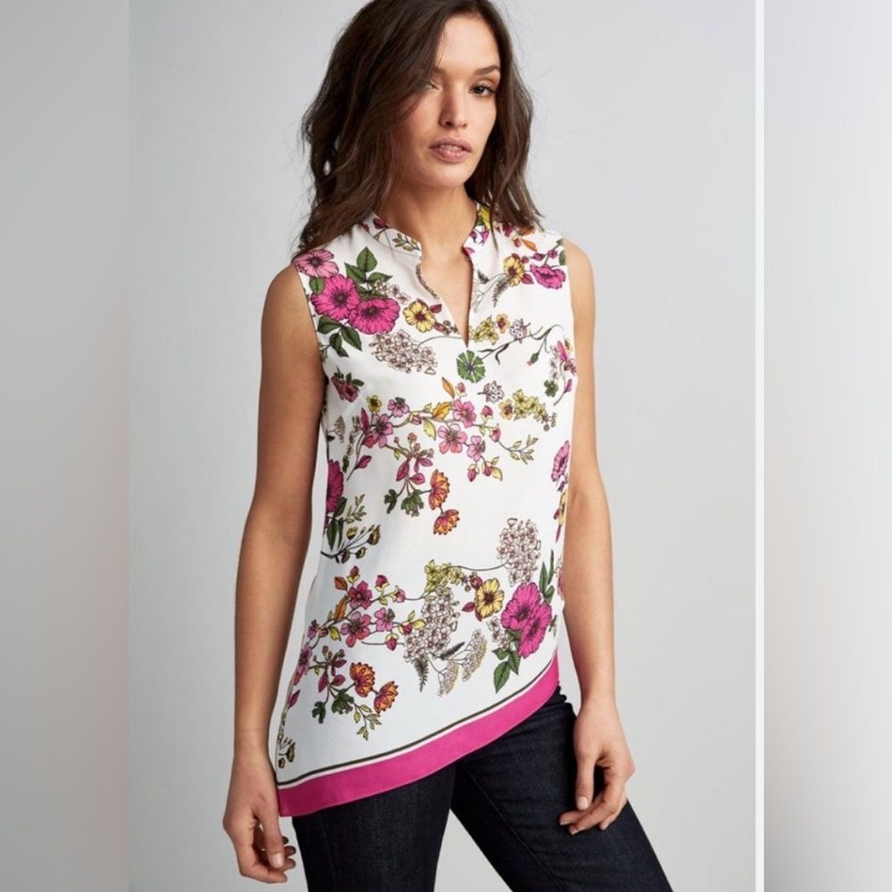 Elie Tahari Wylie Floral Sleeveless Blouse Top Size Women's Medium - Picture 11 of 11